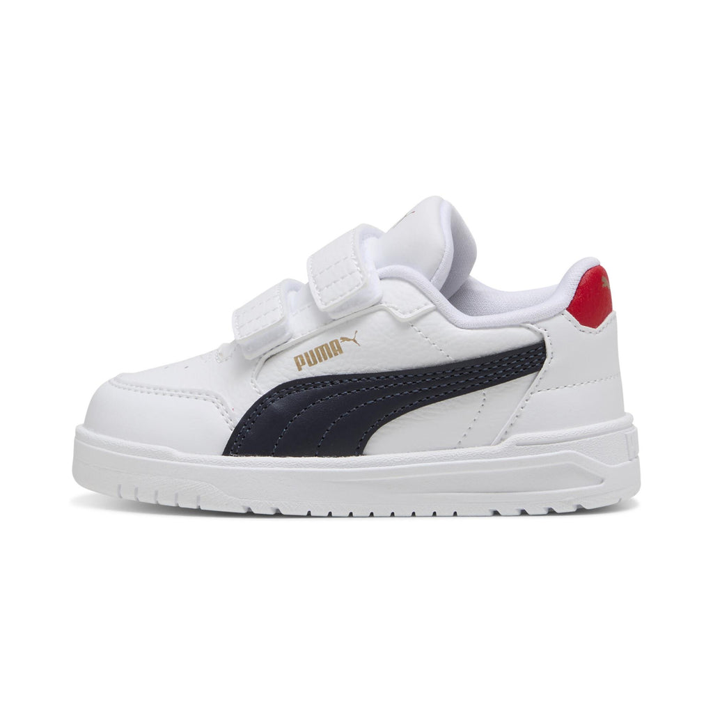 נעלי סניקרס פעוטות PUMA לבנות עם סוליה כהה ופרט אדום בעקב