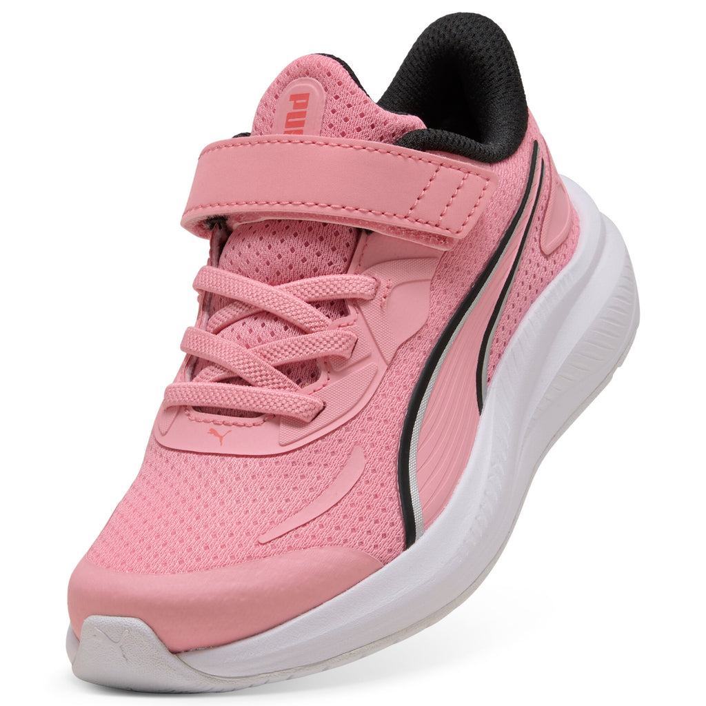 נעלי ספורט לילדות Puma ורוד עם טקסטורת רשת, לוגו צד שחור ותחתית לבנה