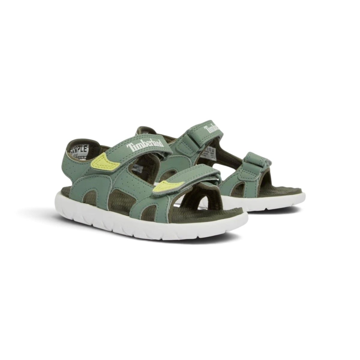 סנדלי Timberland ירוקים בהירים עם רצועות סקוץ׳ וסוליה לבנה עבה